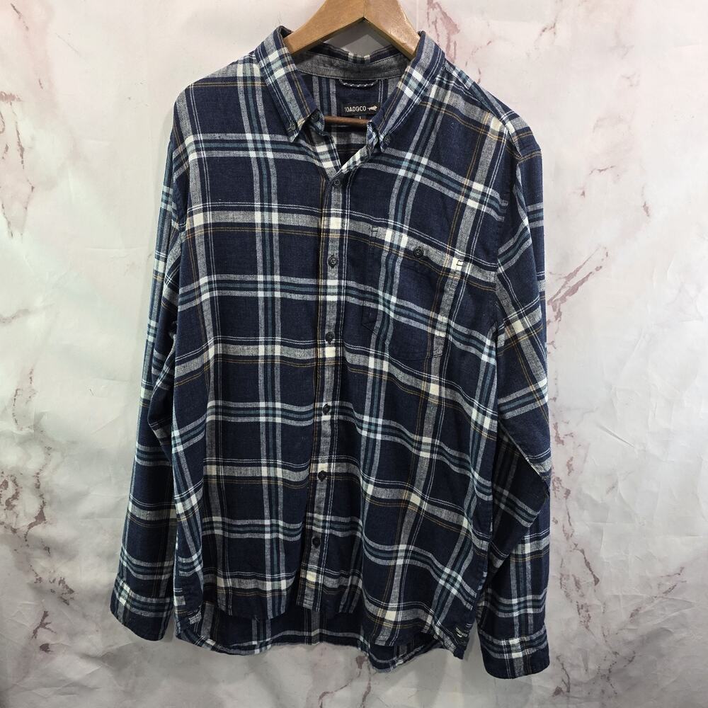 Toad & Co Shirt Mens Large Blue Gray Flannel Button Up Long Plaid Airsmyth